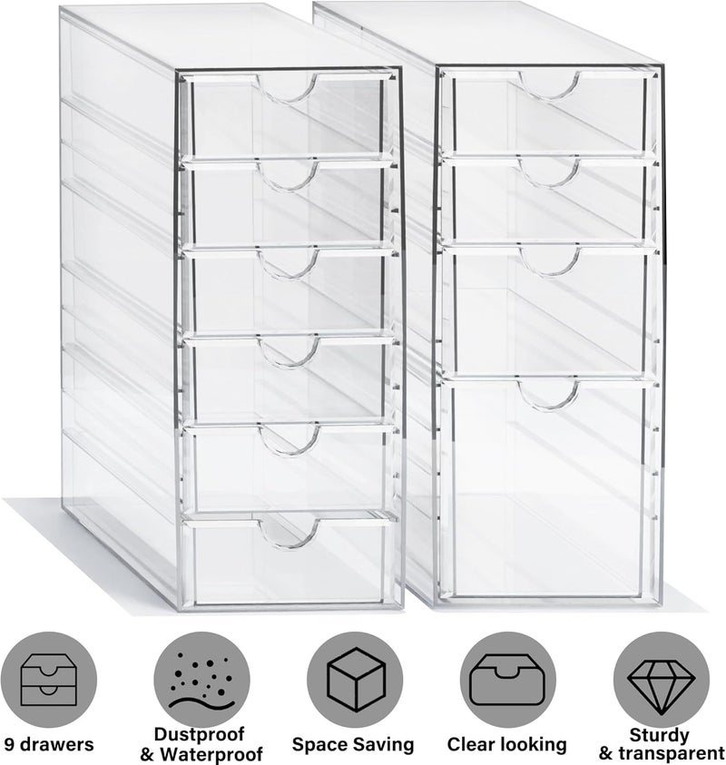 Prsildan Acrylic Drawer Makeup Organizer with 10 Drawers, Set of 2 Office Desk Organizers Accessories, Clear Stackable Storage Drawers for Vanity, Countertop, Craft, Jewelry, Art Supply Organization - Image 5